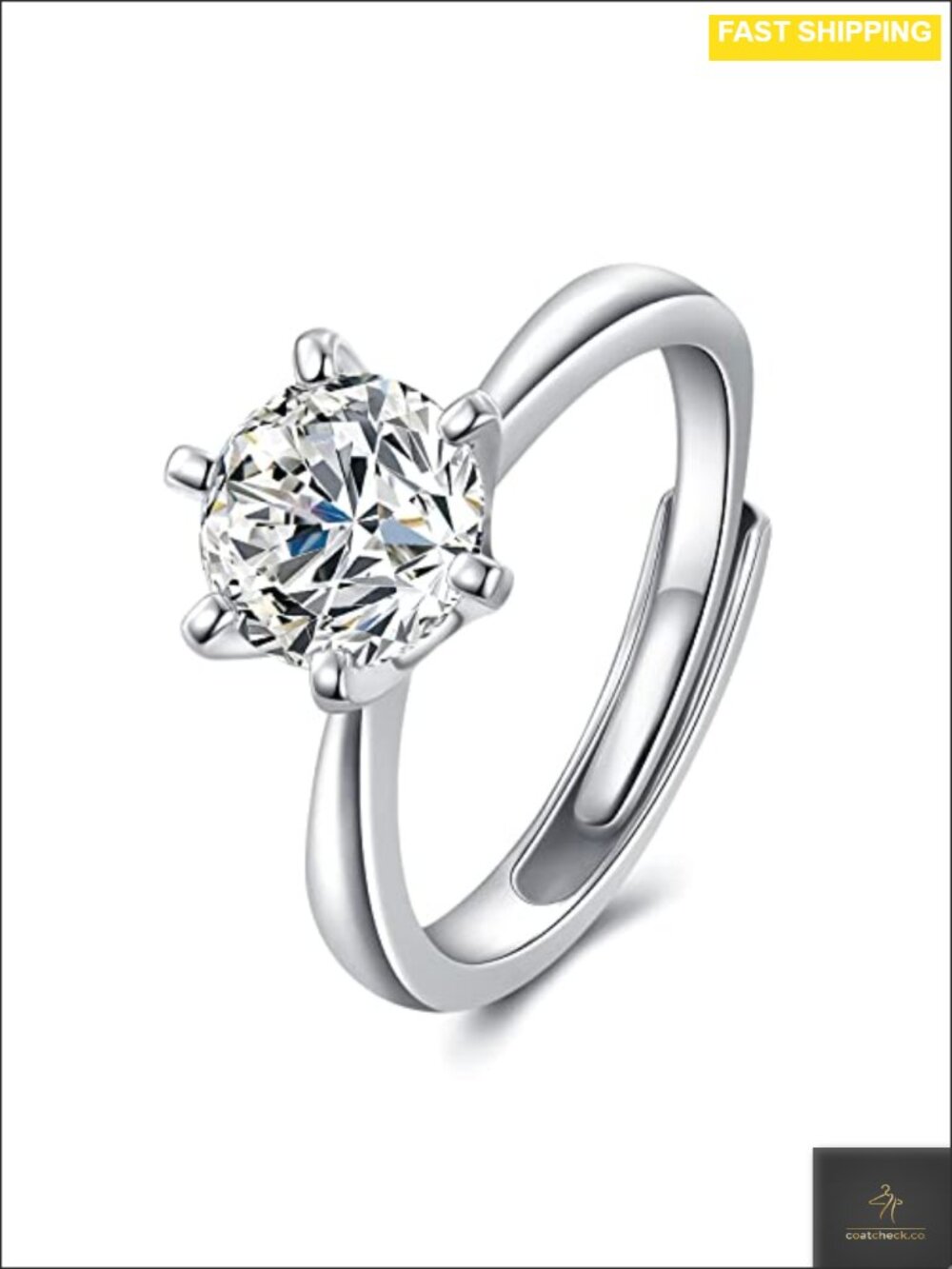 1 Carat Moissanite Adjustable Engagement Ring 925 Sterling Silver Solitaire